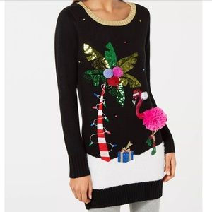 Holiday Embellished Flamingo Tunic Sweater